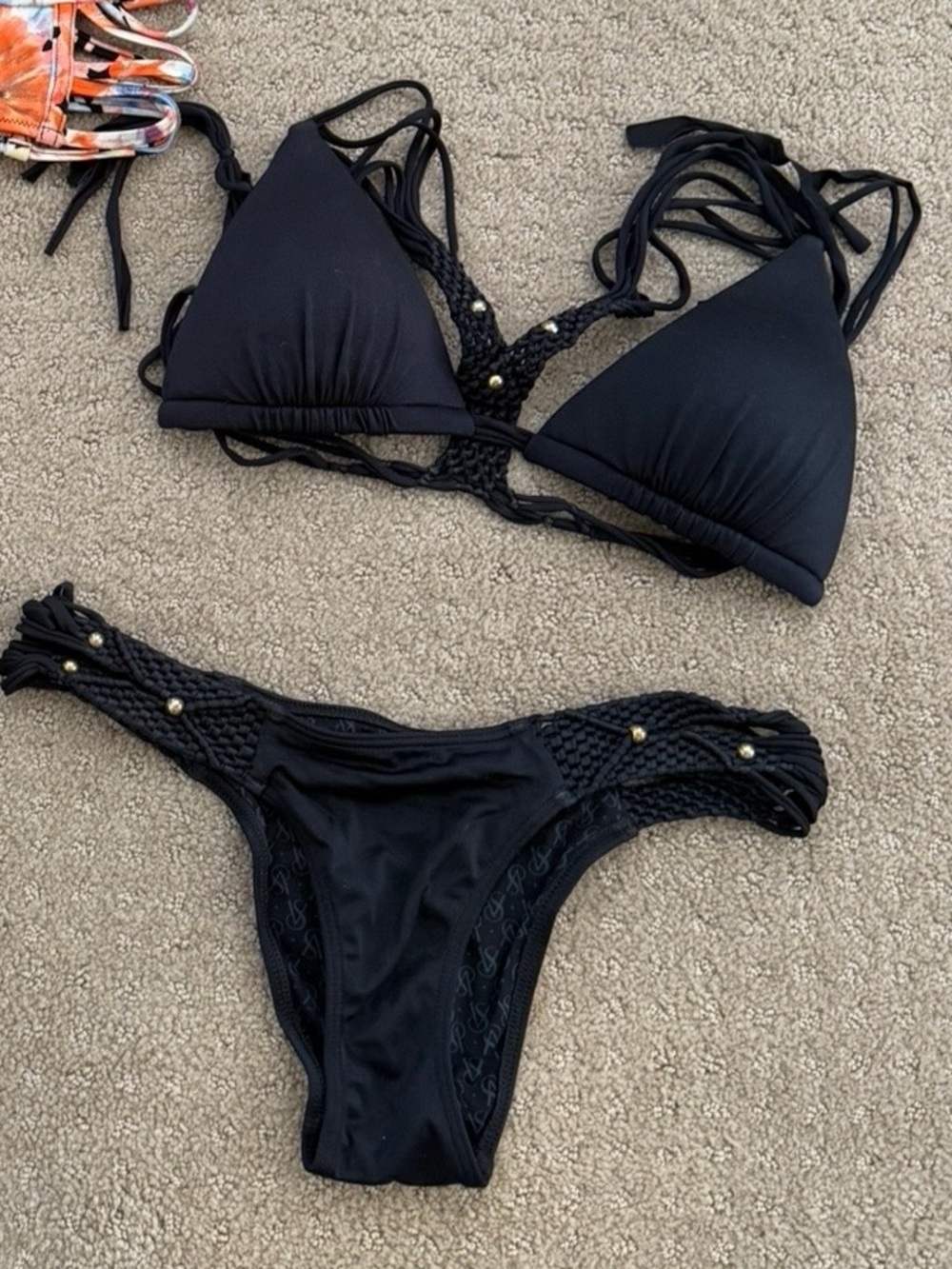 Victoria's Secret Black Macramé Triangle Bikini Set
